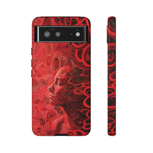 Phone Case, woman in red, Artistic design, Tough Case, red whimsical fantasy design, iPhone 15, 14, 13, 12, 11, Samsung, Pixel