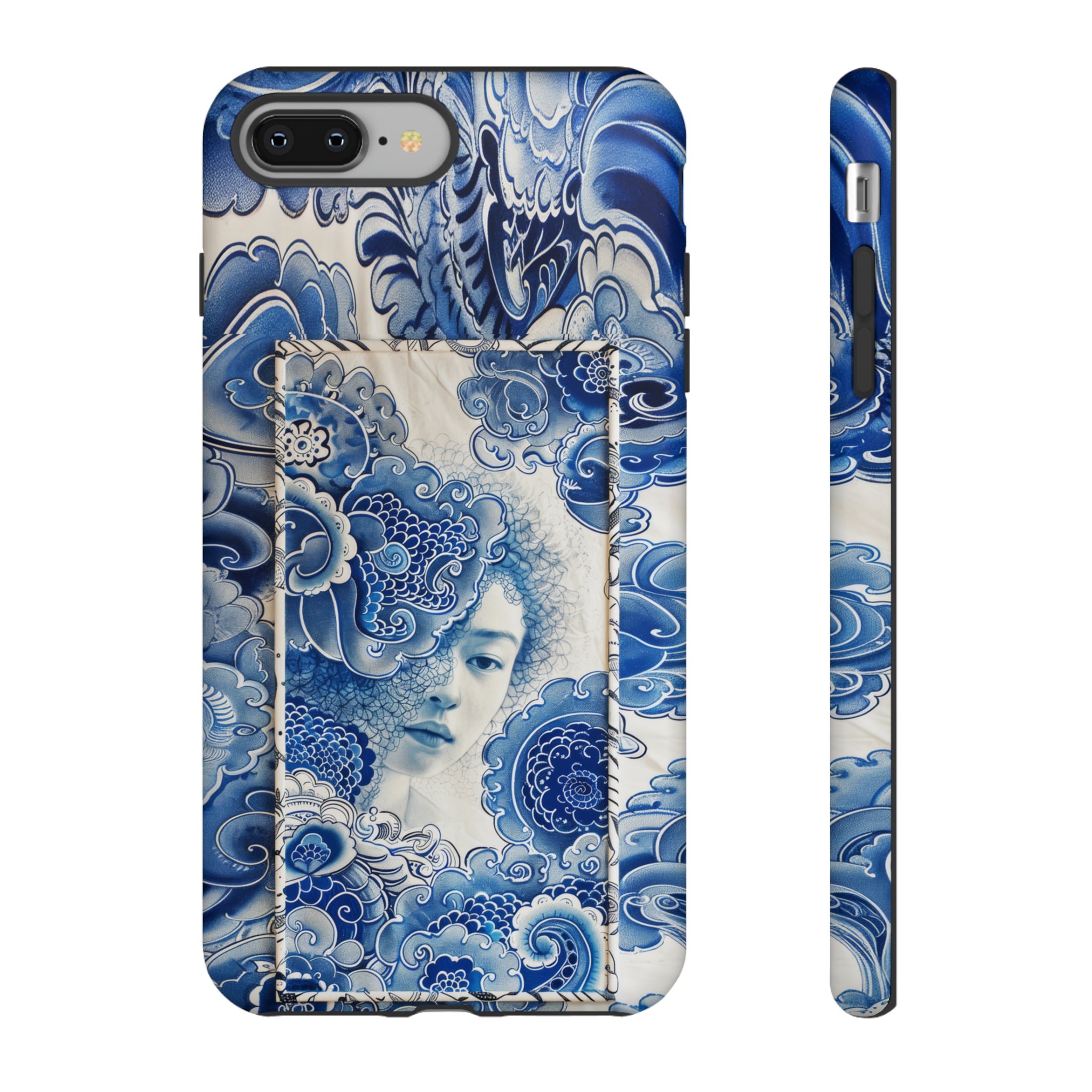 Phone Case, vintage blue girl tile , Artistic design, Tough Case, Blue vintage tile design, iPhone 15, 14, 13, 12, 11, Samsung, Pixel