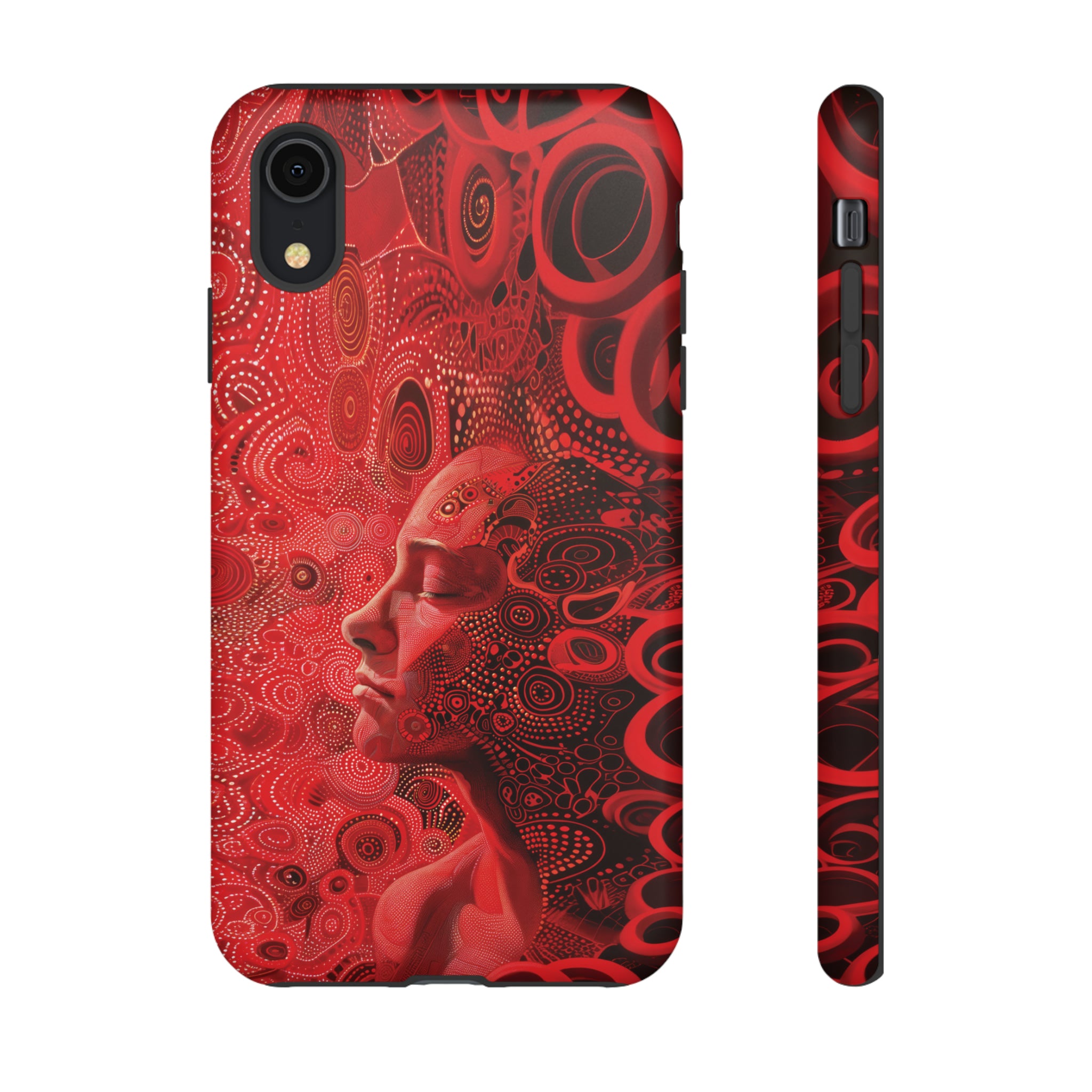 Phone Case, woman in red, Artistic design, Tough Case, red whimsical fantasy design, iPhone 15, 14, 13, 12, 11, Samsung, Pixel