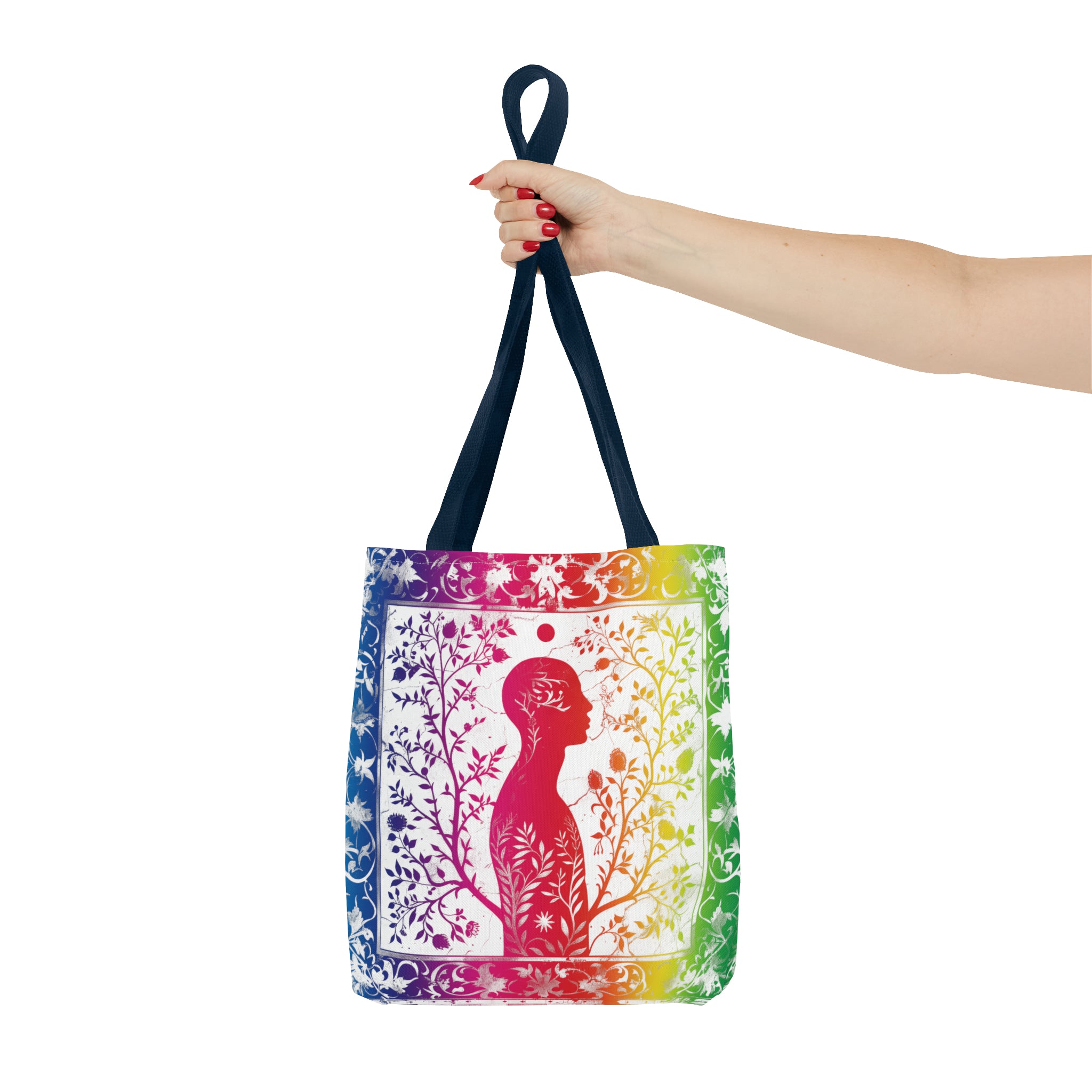 Rainbow silhouette with navy blue strap Tote Bag (AOP)