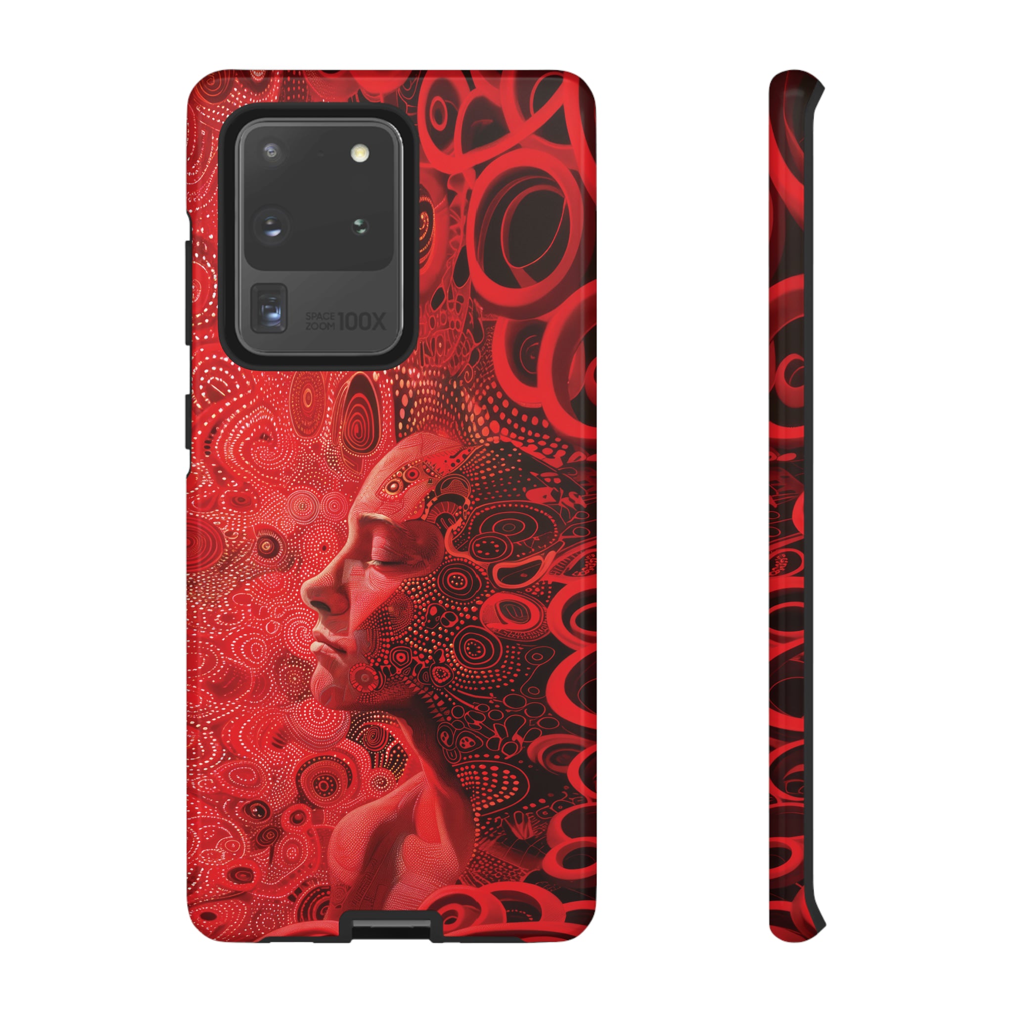 Phone Case, woman in red, Artistic design, Tough Case, red whimsical fantasy design, iPhone 15, 14, 13, 12, 11, Samsung, Pixel