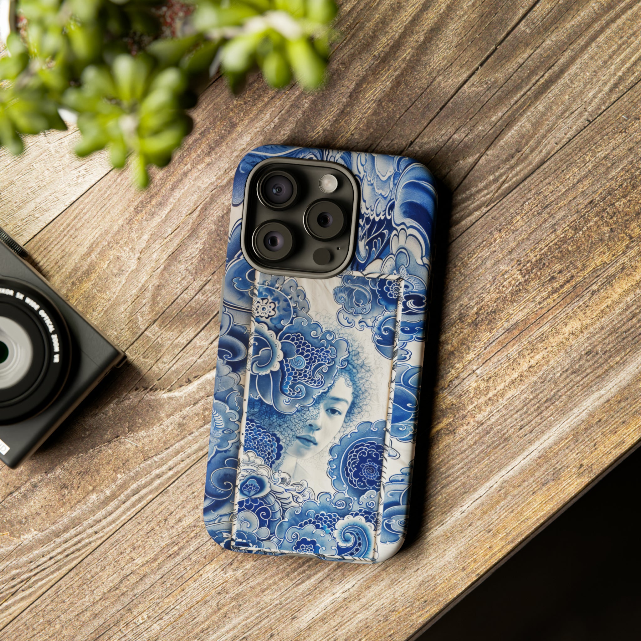 Phone Case, vintage blue girl tile , Artistic design, Tough Case, Blue vintage tile design, iPhone 15, 14, 13, 12, 11, Samsung, Pixel