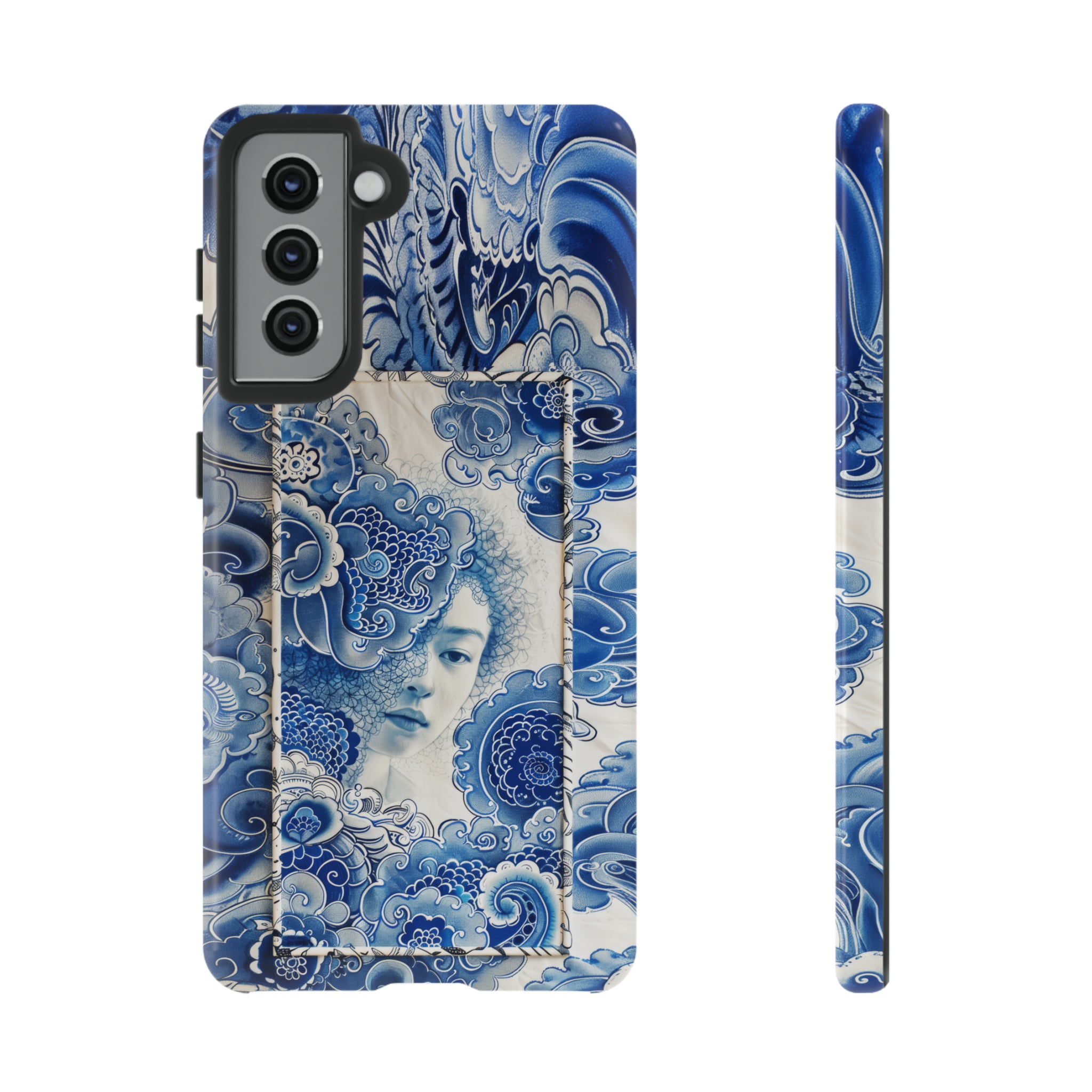 Phone Case, vintage blue girl tile , Artistic design, Tough Case, Blue vintage tile design, iPhone 15, 14, 13, 12, 11, Samsung, Pixel