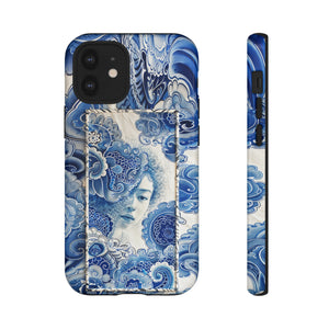 Phone Case, vintage blue girl tile , Artistic design, Tough Case, Blue vintage tile design, iPhone 15, 14, 13, 12, 11, Samsung, Pixel