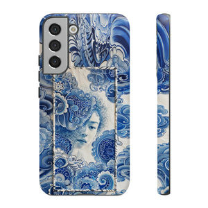 Phone Case, vintage blue girl tile , Artistic design, Tough Case, Blue vintage tile design, iPhone 15, 14, 13, 12, 11, Samsung, Pixel