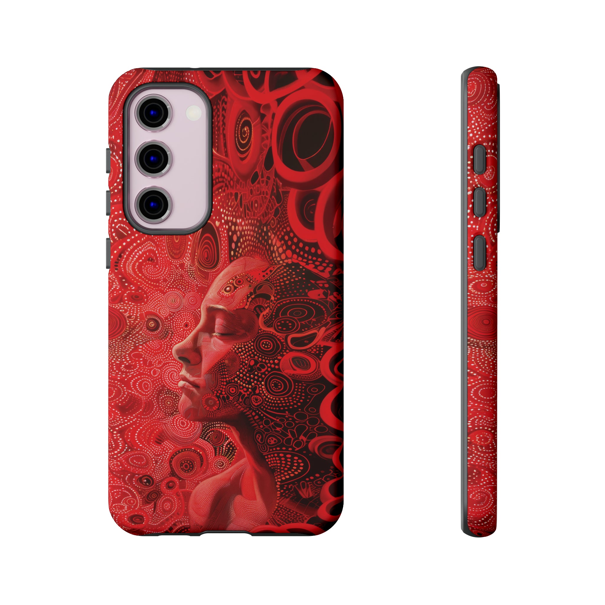 Phone Case, woman in red, Artistic design, Tough Case, red whimsical fantasy design, iPhone 15, 14, 13, 12, 11, Samsung, Pixel