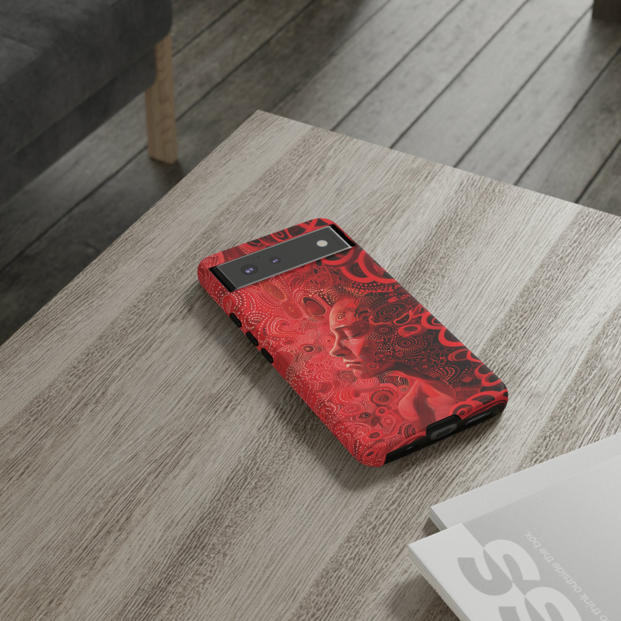 Phone Case, woman in red, Artistic design, Tough Case, red whimsical fantasy design, iPhone 15, 14, 13, 12, 11, Samsung, Pixel