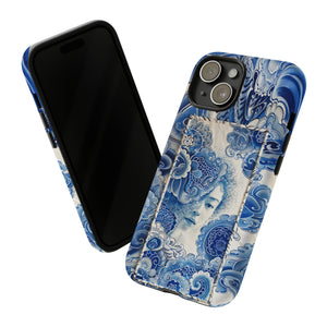 Phone Case, vintage blue girl tile , Artistic design, Tough Case, Blue vintage tile design, iPhone 15, 14, 13, 12, 11, Samsung, Pixel