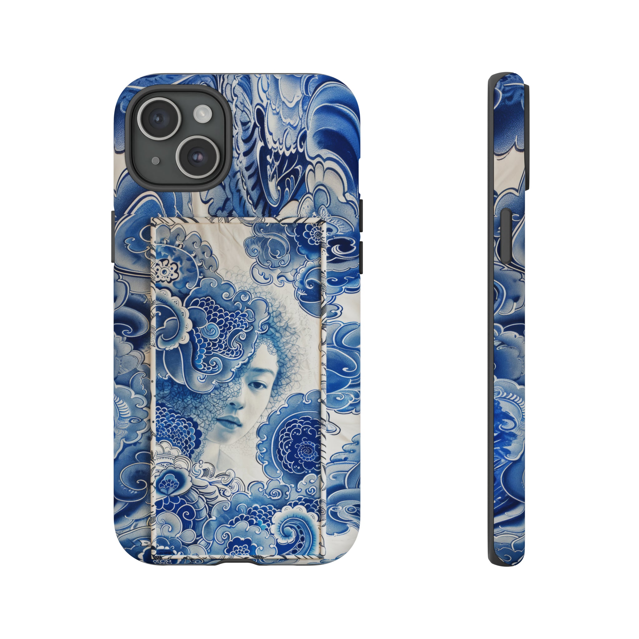 Phone Case, vintage blue girl tile , Artistic design, Tough Case, Blue vintage tile design, iPhone 15, 14, 13, 12, 11, Samsung, Pixel