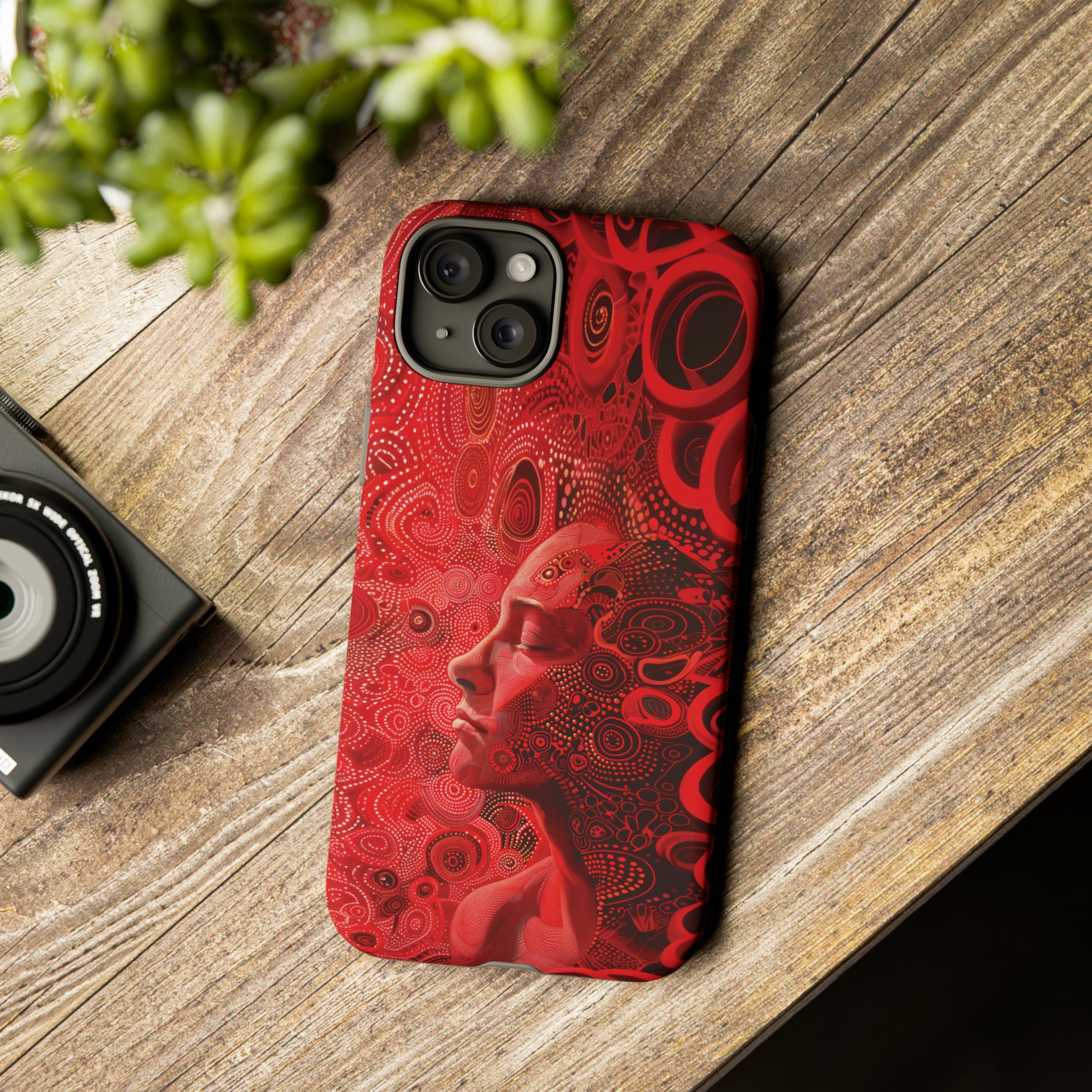 Phone Case, woman in red, Artistic design, Tough Case, red whimsical fantasy design, iPhone 15, 14, 13, 12, 11, Samsung, Pixel