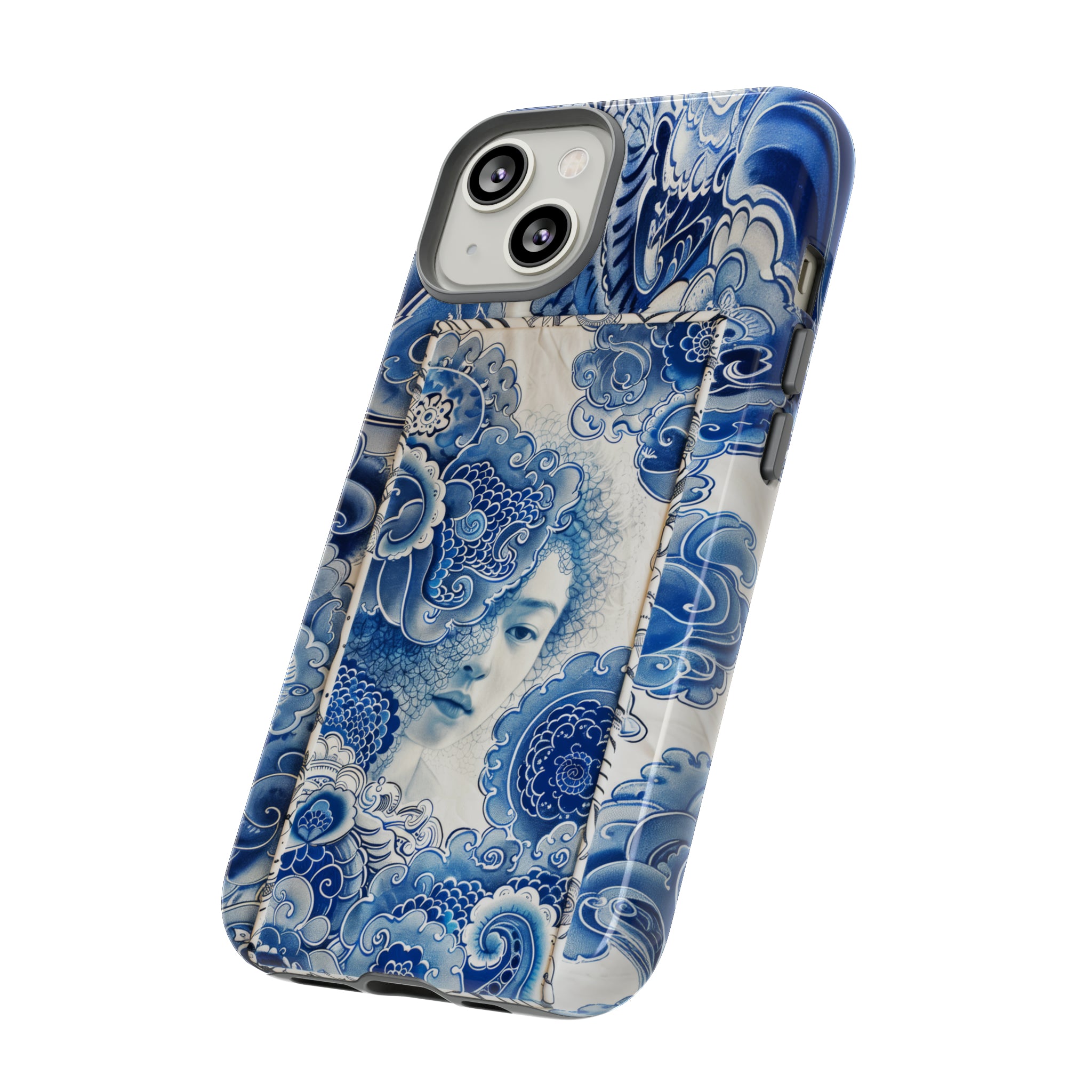 Phone Case, vintage blue girl tile , Artistic design, Tough Case, Blue vintage tile design, iPhone 15, 14, 13, 12, 11, Samsung, Pixel