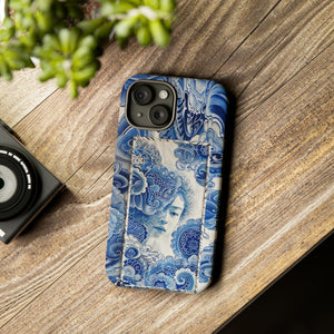 Phone Case, vintage blue girl tile , Artistic design, Tough Case, Blue vintage tile design, iPhone 15, 14, 13, 12, 11, Samsung, Pixel