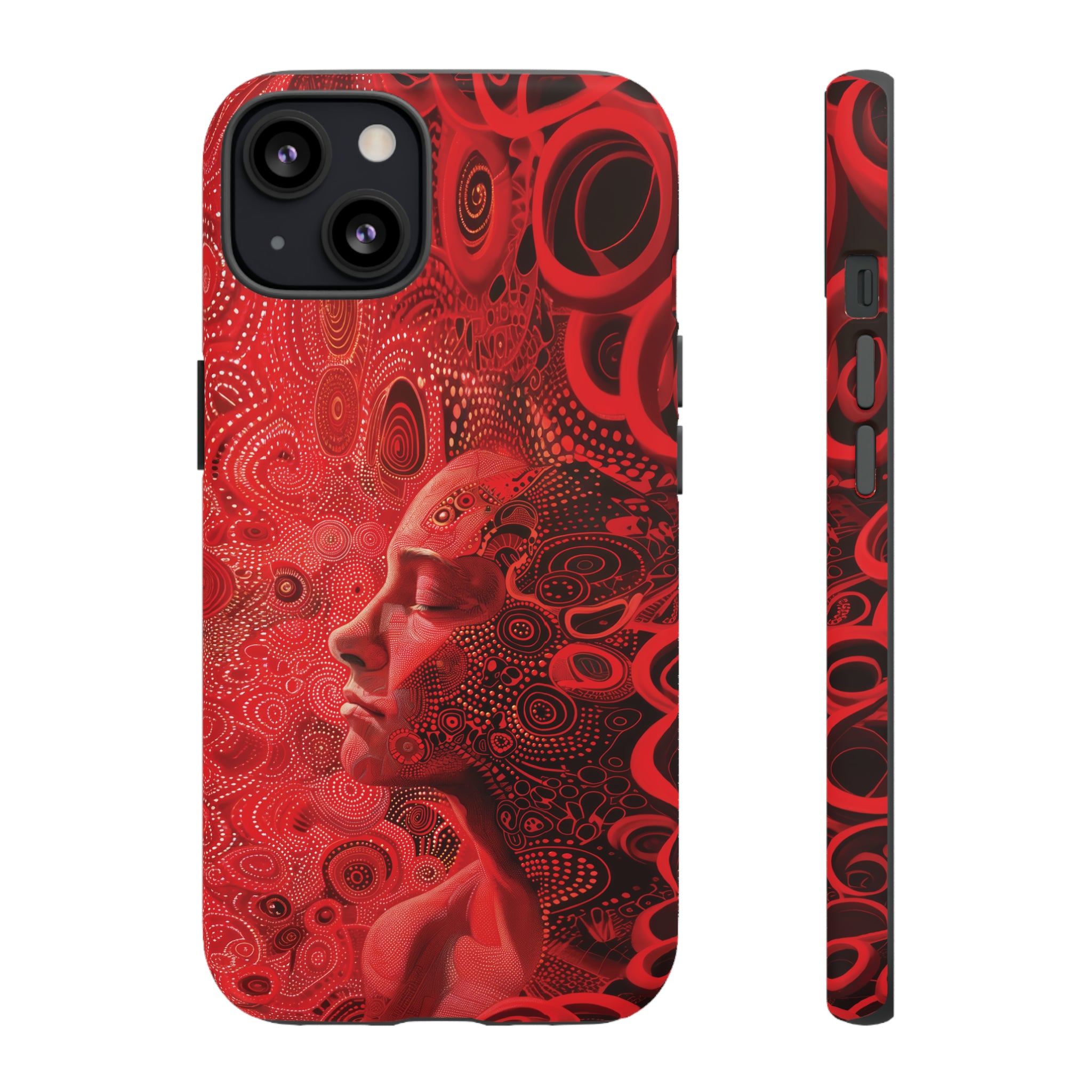 Phone Case, woman in red, Artistic design, Tough Case, red whimsical fantasy design, iPhone 15, 14, 13, 12, 11, Samsung, Pixel