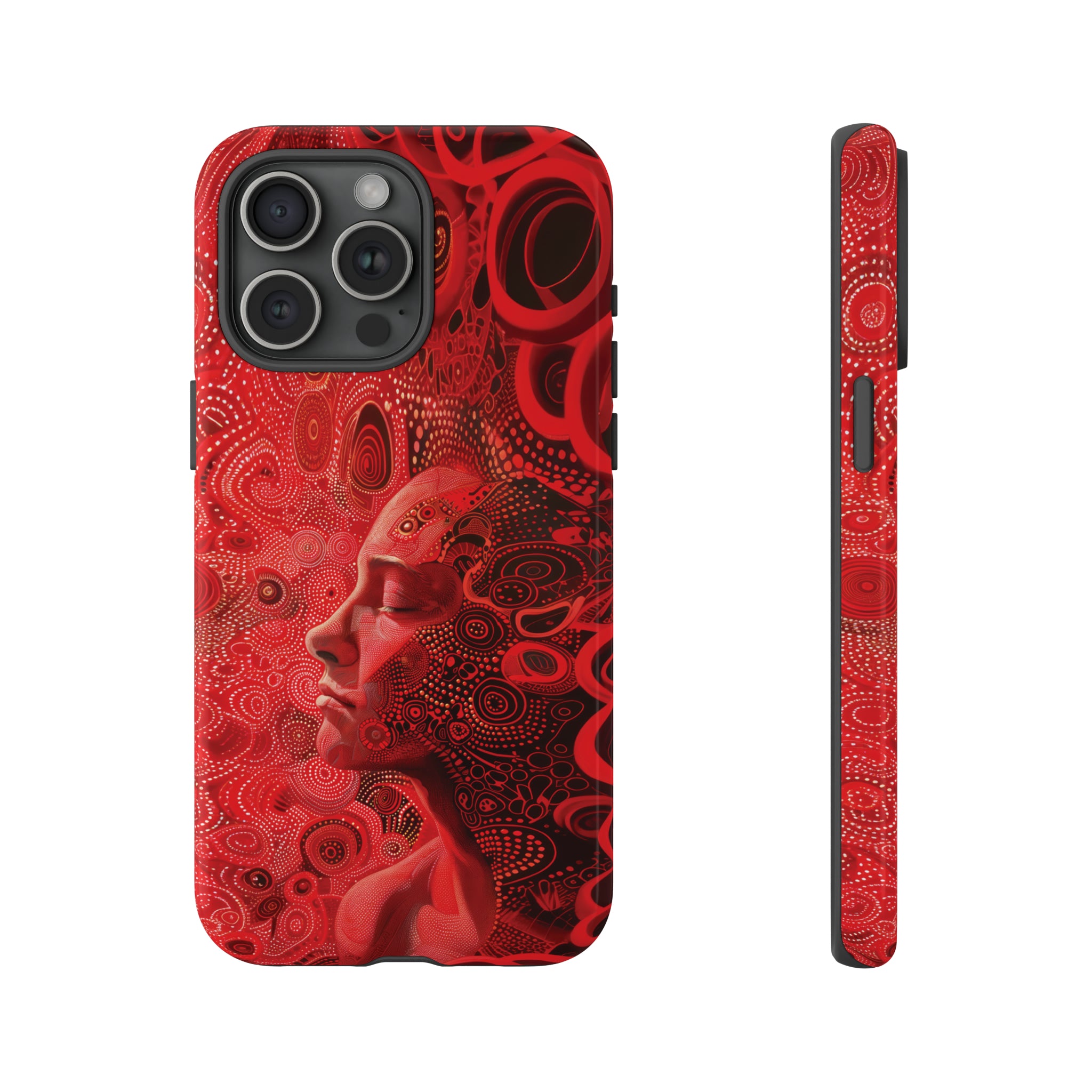 Phone Case, woman in red, Artistic design, Tough Case, red whimsical fantasy design, iPhone 15, 14, 13, 12, 11, Samsung, Pixel