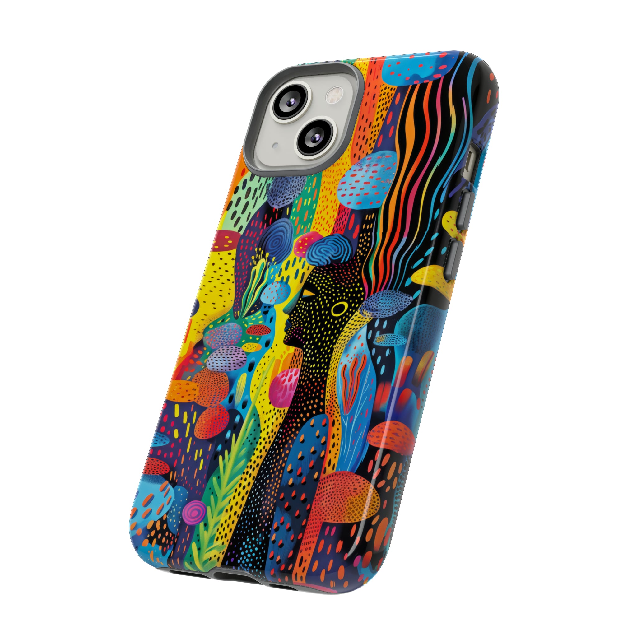 Phone Case, tribal dreamland, Artistic design, Tough Case, Colorful whimsical fantasy design, iPhone 15, 14, 13, 12, 11, Samsung, Pixel