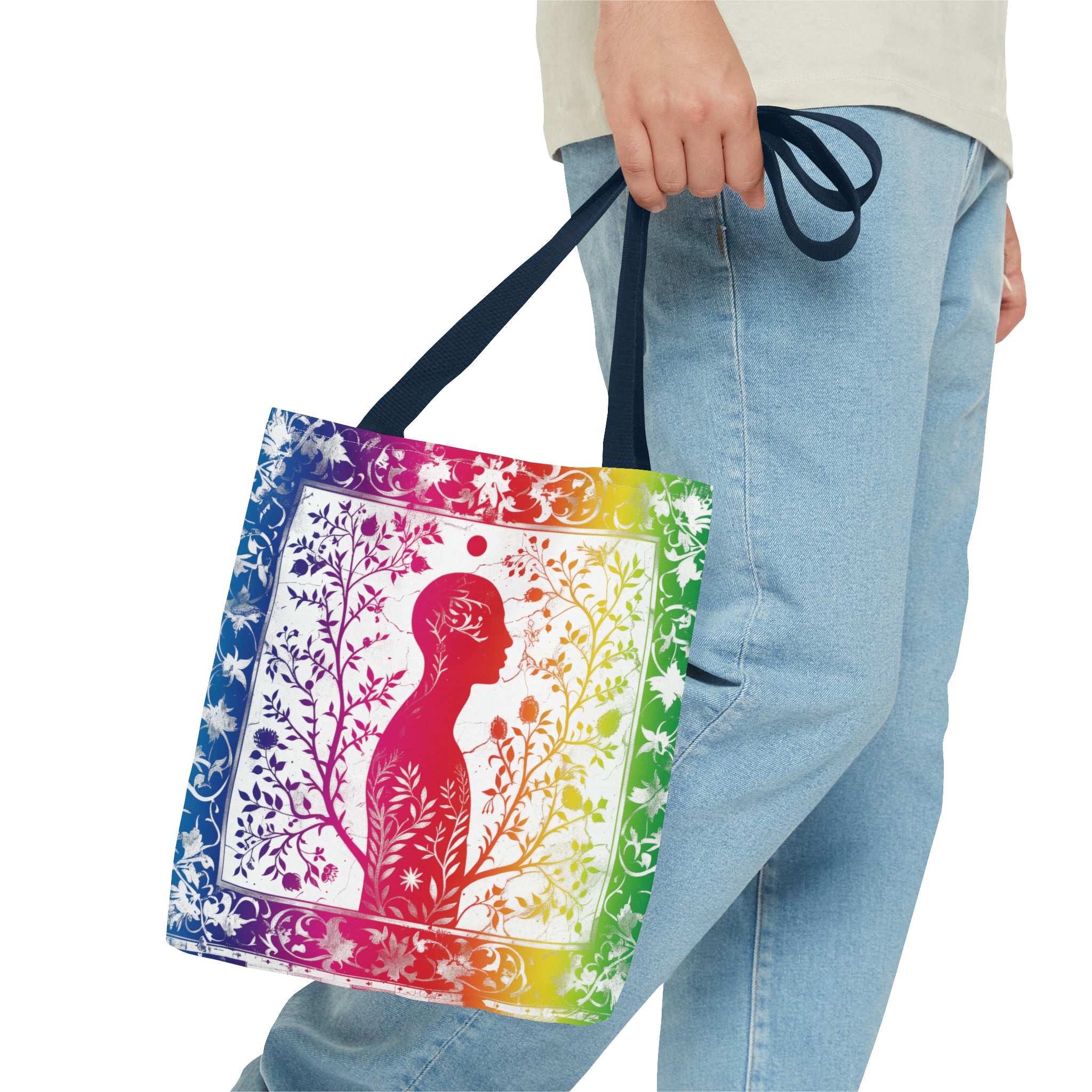 Rainbow silhouette with navy blue strap Tote Bag (AOP)