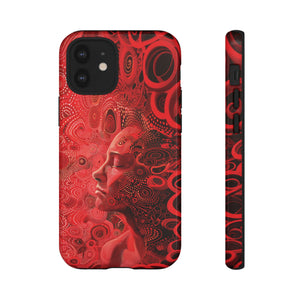 Phone Case, woman in red, Artistic design, Tough Case, red whimsical fantasy design, iPhone 15, 14, 13, 12, 11, Samsung, Pixel