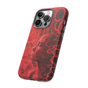 Phone Case, woman in red, Artistic design, Tough Case, red whimsical fantasy design, iPhone 15, 14, 13, 12, 11, Samsung, Pixel