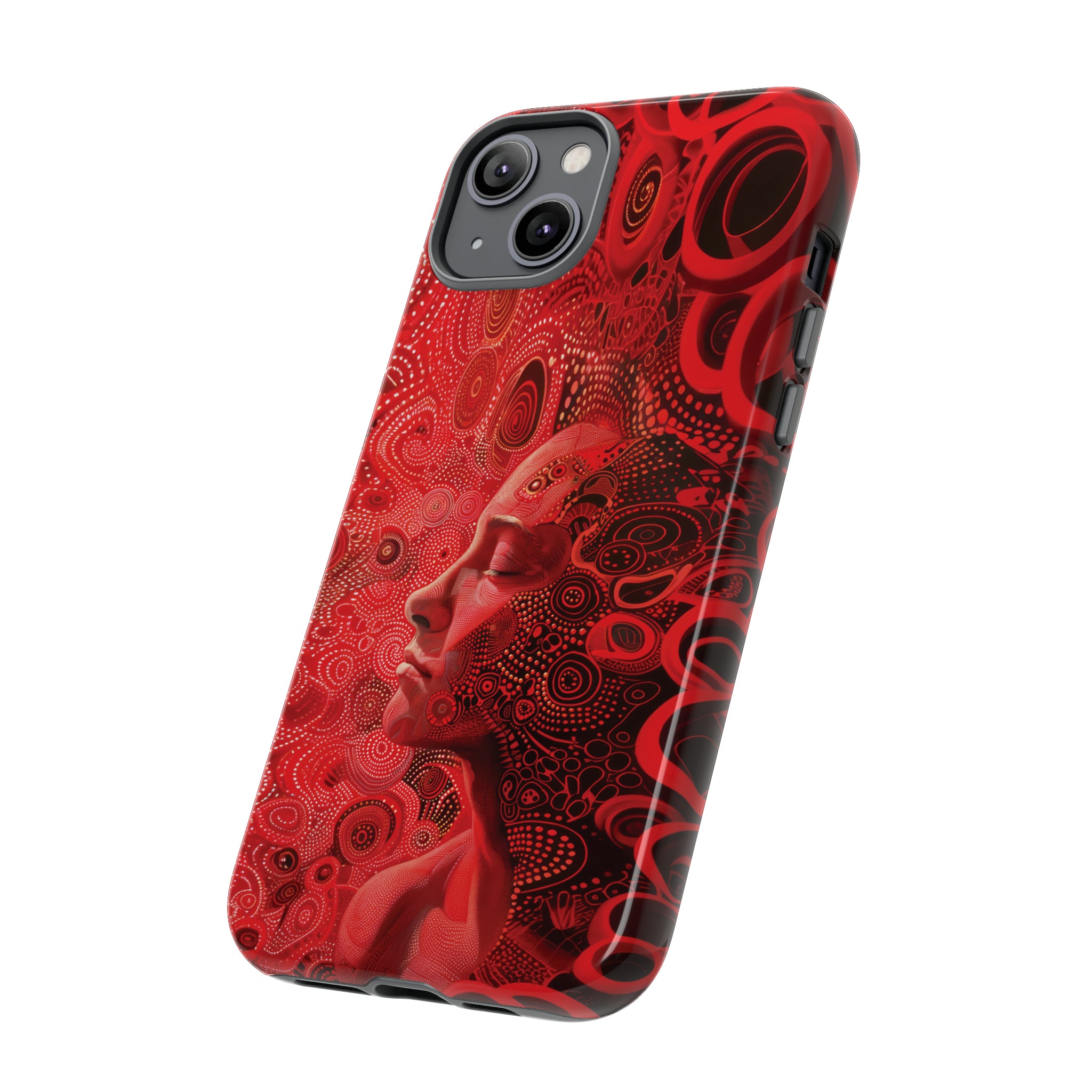 Phone Case, woman in red, Artistic design, Tough Case, red whimsical fantasy design, iPhone 15, 14, 13, 12, 11, Samsung, Pixel