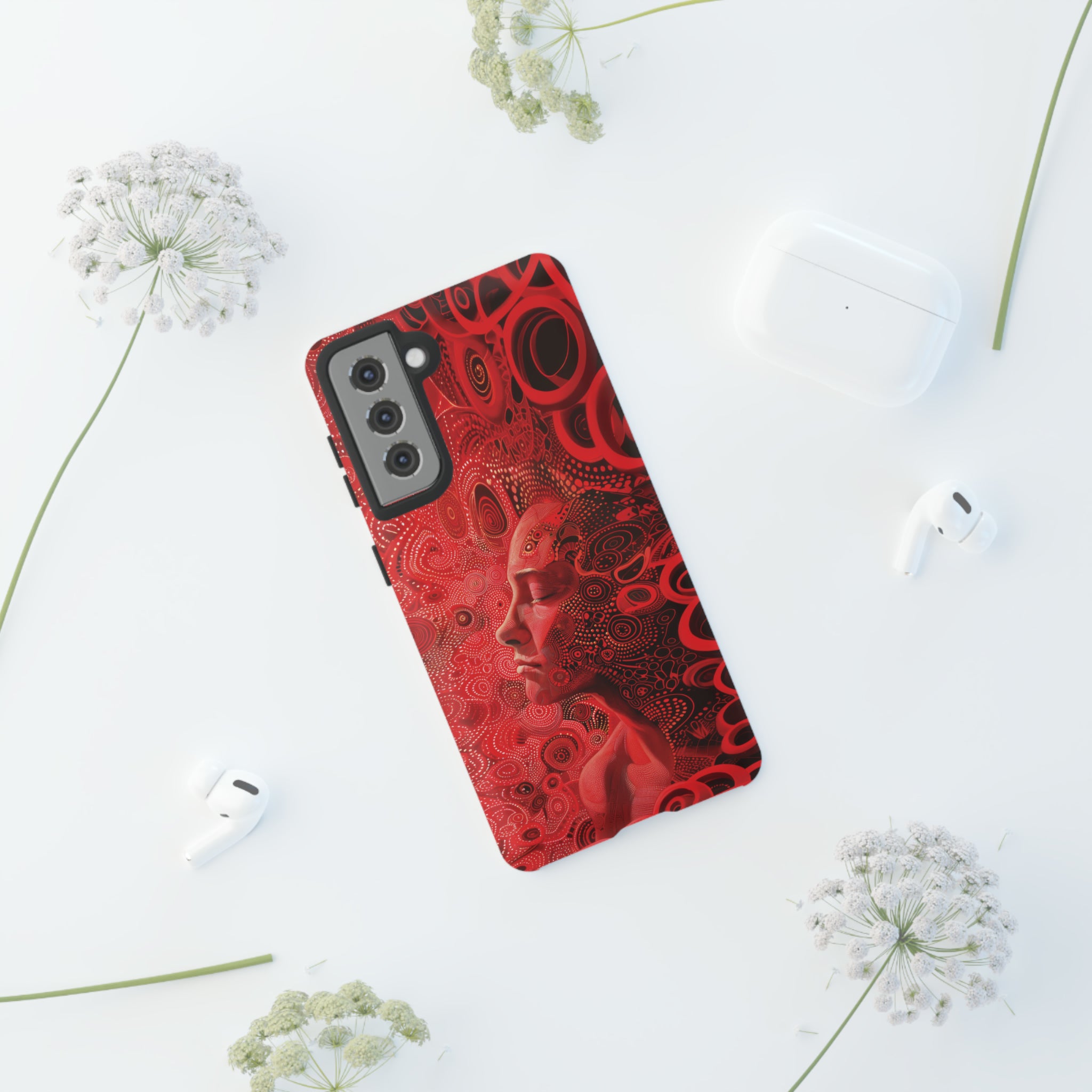 Phone Case, woman in red, Artistic design, Tough Case, red whimsical fantasy design, iPhone 15, 14, 13, 12, 11, Samsung, Pixel