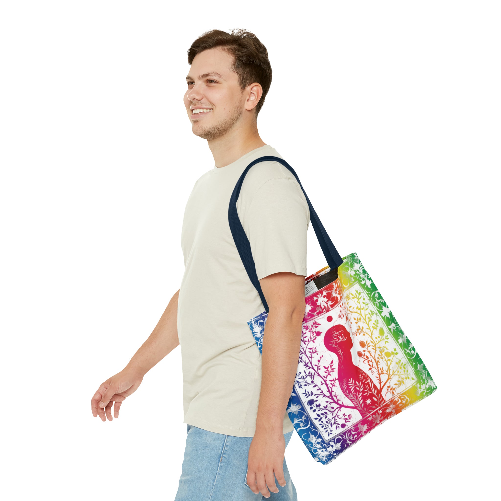 Rainbow silhouette with navy blue strap Tote Bag (AOP)