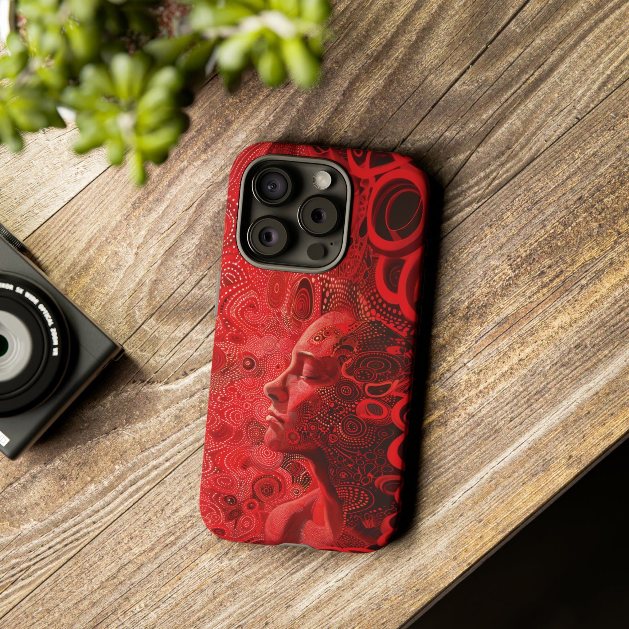 Phone Case, woman in red, Artistic design, Tough Case, red whimsical fantasy design, iPhone 15, 14, 13, 12, 11, Samsung, Pixel