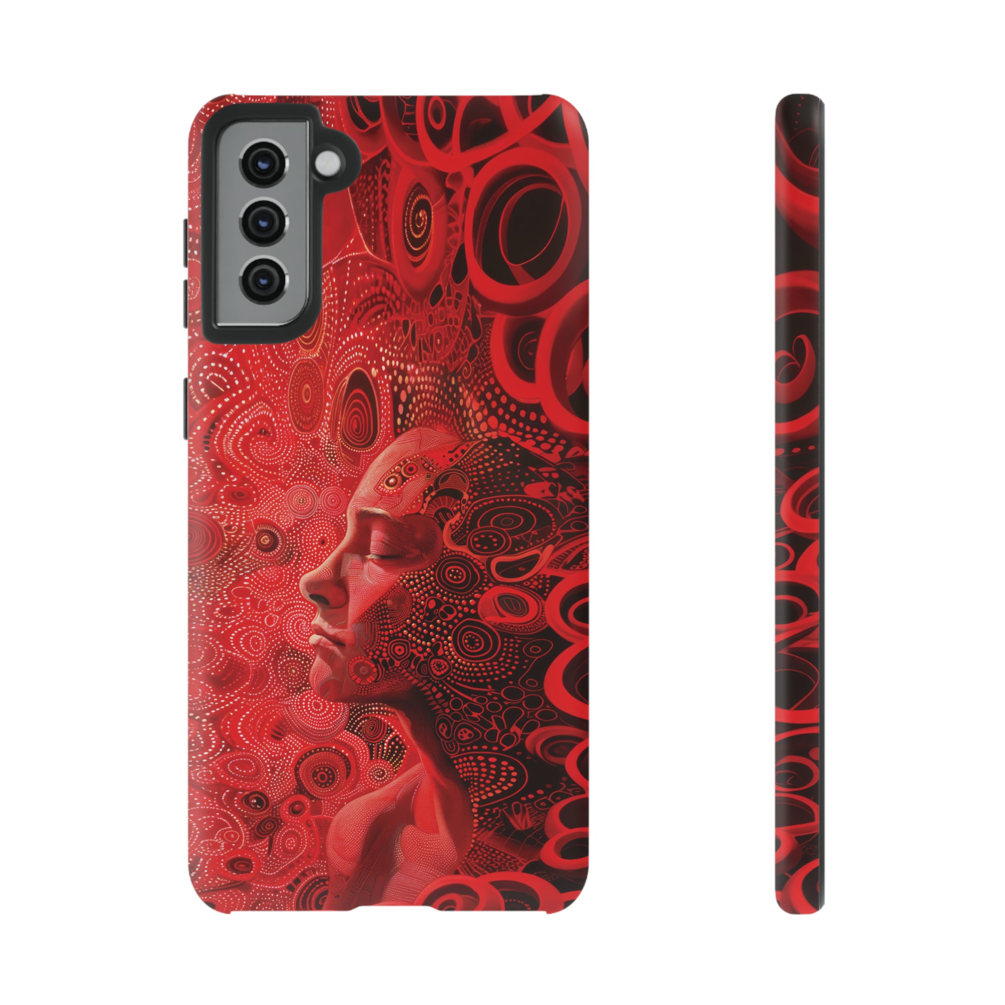 Phone Case, woman in red, Artistic design, Tough Case, red whimsical fantasy design, iPhone 15, 14, 13, 12, 11, Samsung, Pixel