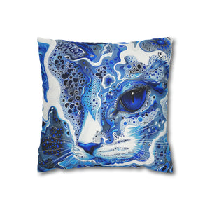 Modern style Blue cat pillow, beautiful animal accent pillow, Home decor for cat lover, unique whimsical cat theme, abstract art  style, case only