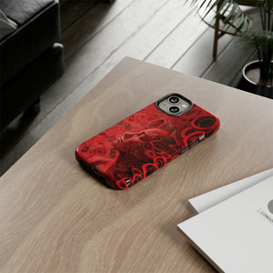 Phone Case, woman in red, Artistic design, Tough Case, red whimsical fantasy design, iPhone 15, 14, 13, 12, 11, Samsung, Pixel