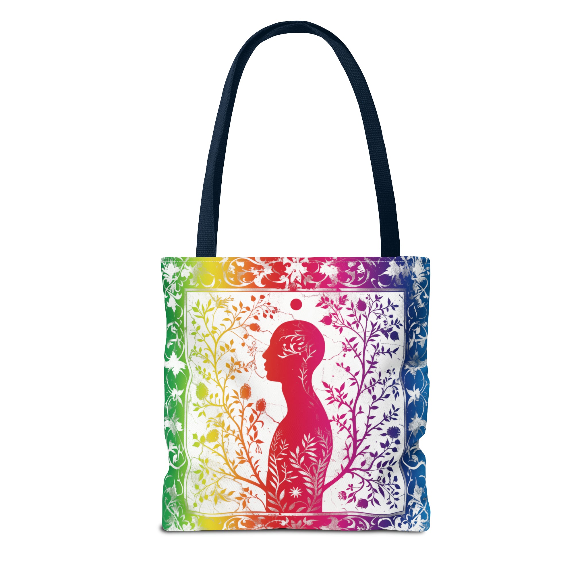 Rainbow silhouette with navy blue strap Tote Bag (AOP)