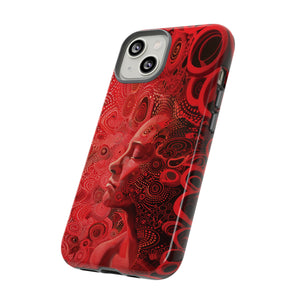 Phone Case, woman in red, Artistic design, Tough Case, red whimsical fantasy design, iPhone 15, 14, 13, 12, 11, Samsung, Pixel