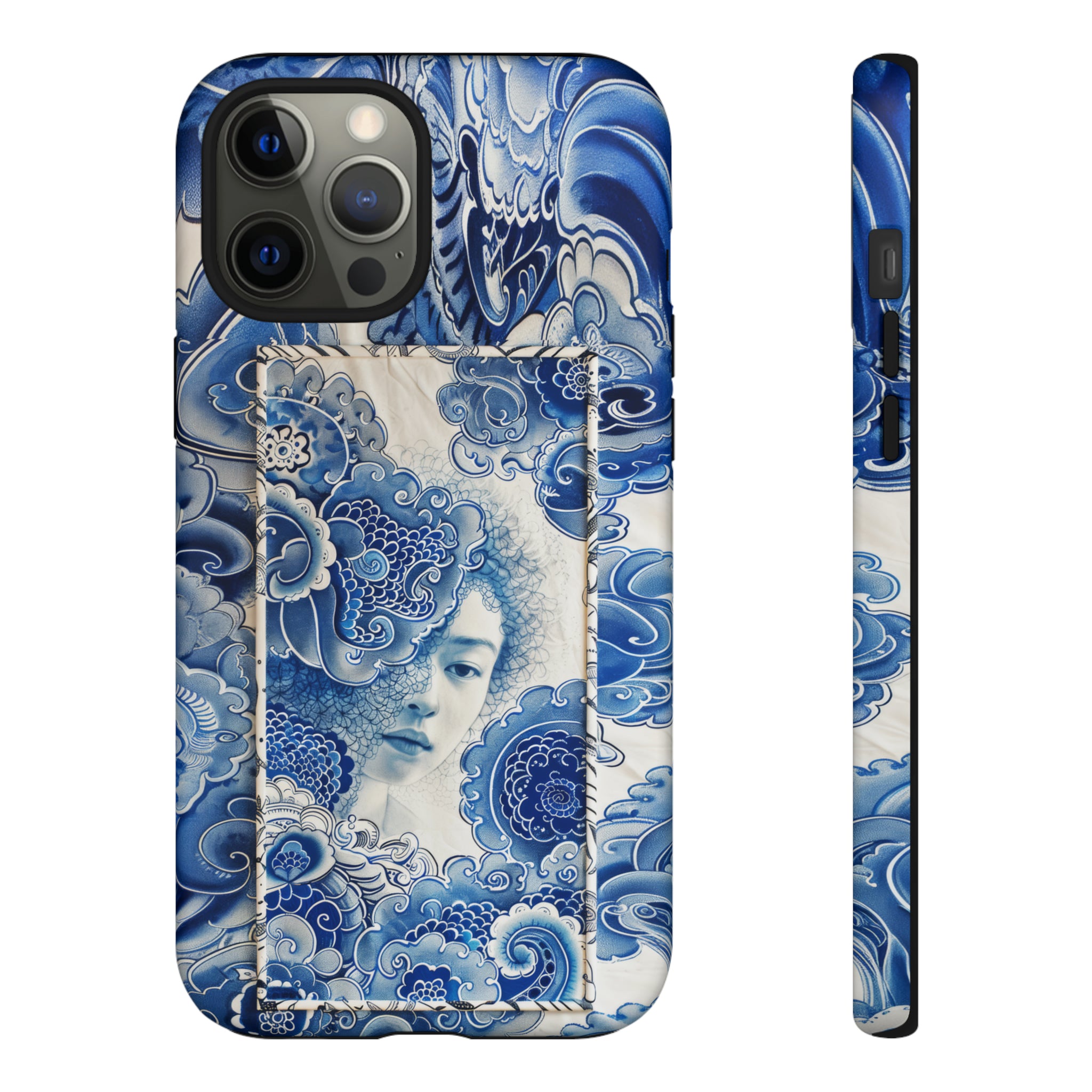 Phone Case, vintage blue girl tile , Artistic design, Tough Case, Blue vintage tile design, iPhone 15, 14, 13, 12, 11, Samsung, Pixel