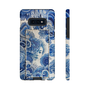 Phone Case, vintage blue girl tile , Artistic design, Tough Case, Blue vintage tile design, iPhone 15, 14, 13, 12, 11, Samsung, Pixel