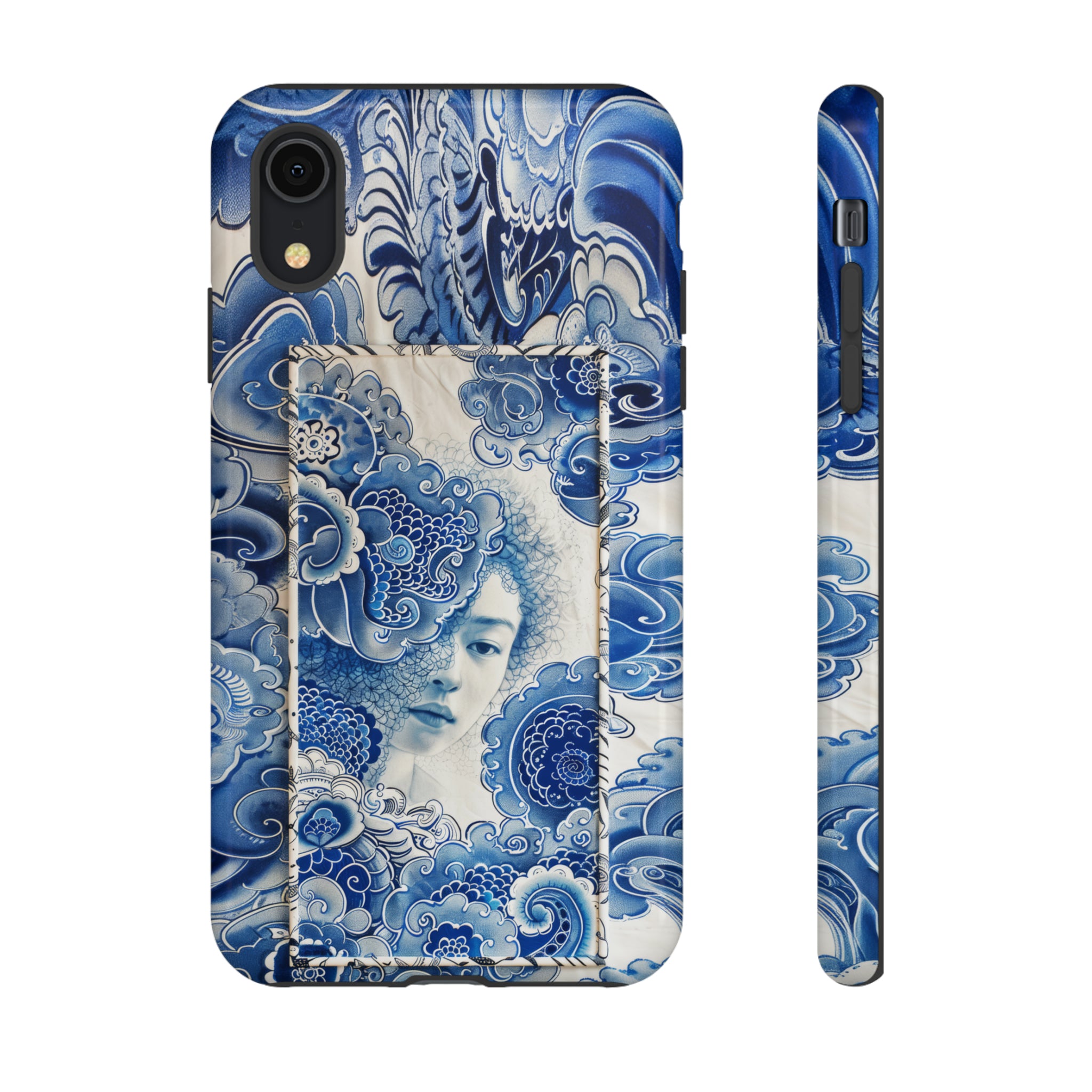 Phone Case, vintage blue girl tile , Artistic design, Tough Case, Blue vintage tile design, iPhone 15, 14, 13, 12, 11, Samsung, Pixel