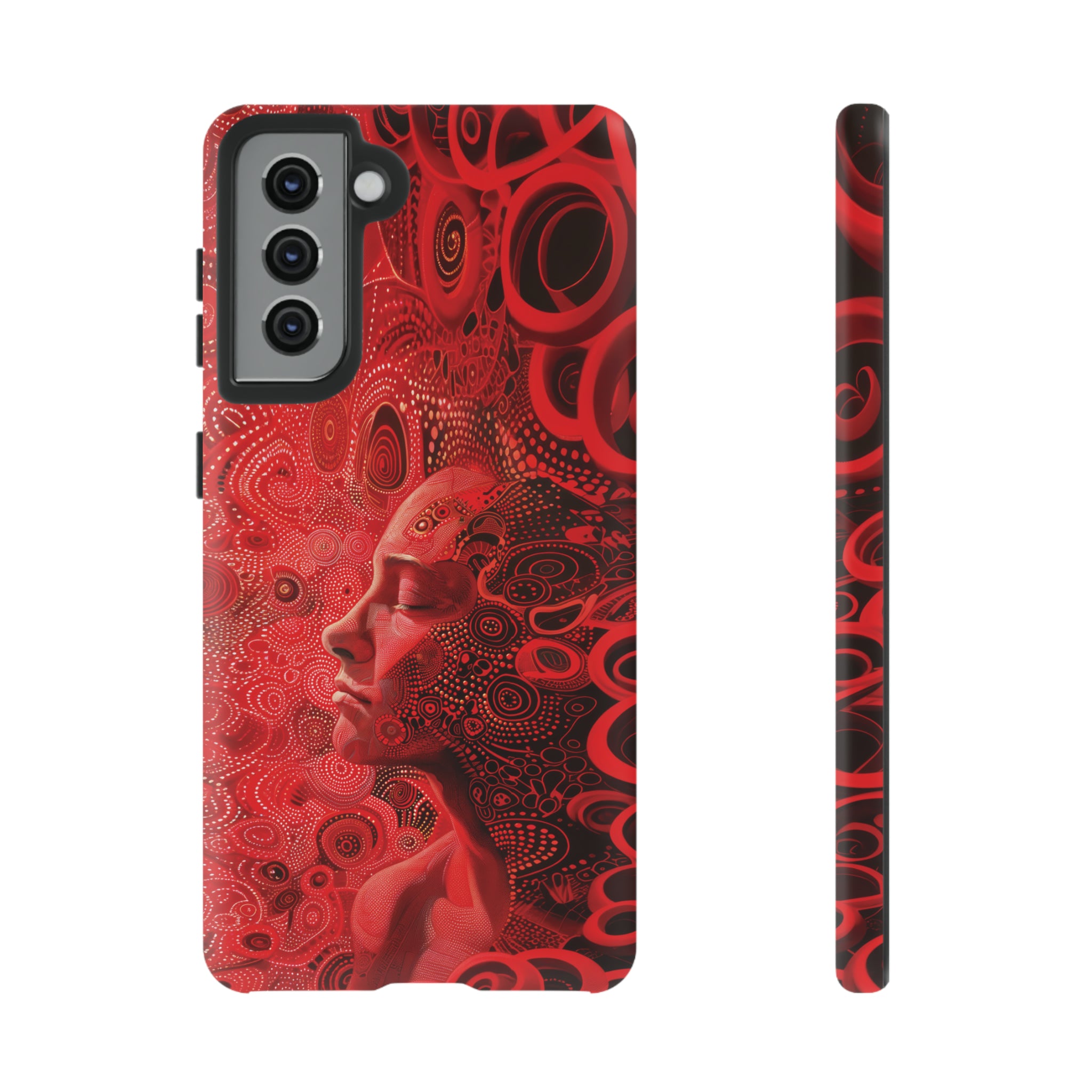 Phone Case, woman in red, Artistic design, Tough Case, red whimsical fantasy design, iPhone 15, 14, 13, 12, 11, Samsung, Pixel