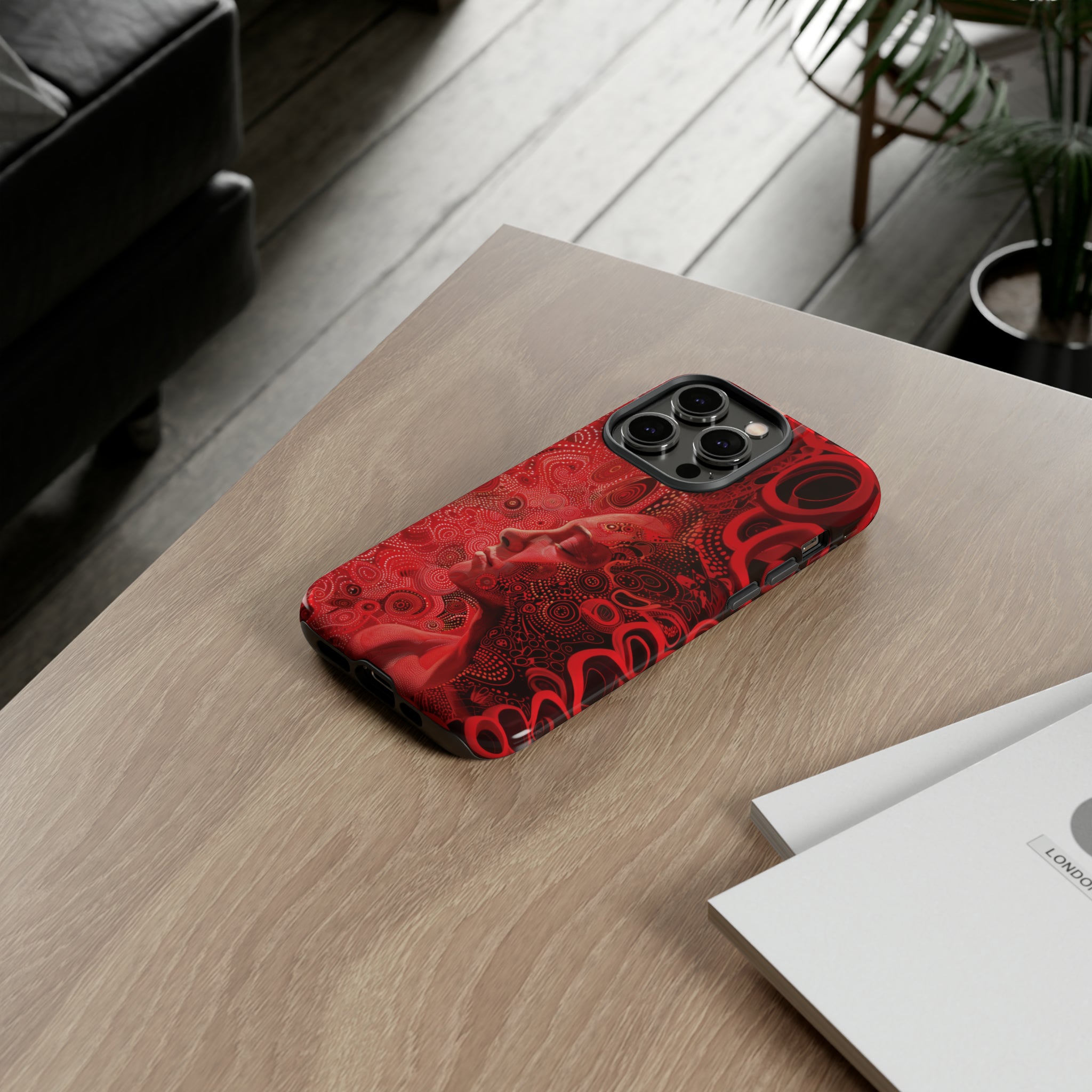 Phone Case, woman in red, Artistic design, Tough Case, red whimsical fantasy design, iPhone 15, 14, 13, 12, 11, Samsung, Pixel