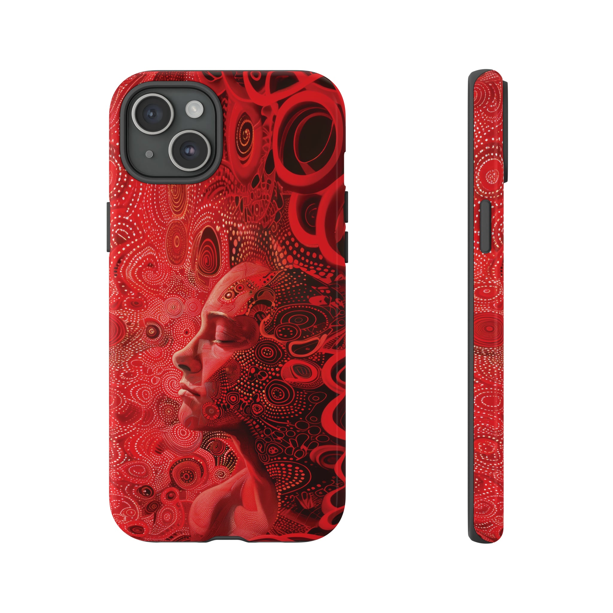 Phone Case, woman in red, Artistic design, Tough Case, red whimsical fantasy design, iPhone 15, 14, 13, 12, 11, Samsung, Pixel