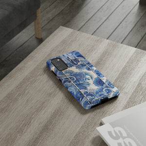 Phone Case, vintage blue girl tile , Artistic design, Tough Case, Blue vintage tile design, iPhone 15, 14, 13, 12, 11, Samsung, Pixel