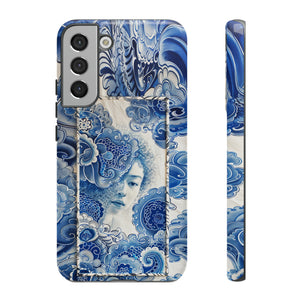 Phone Case, vintage blue girl tile , Artistic design, Tough Case, Blue vintage tile design, iPhone 15, 14, 13, 12, 11, Samsung, Pixel