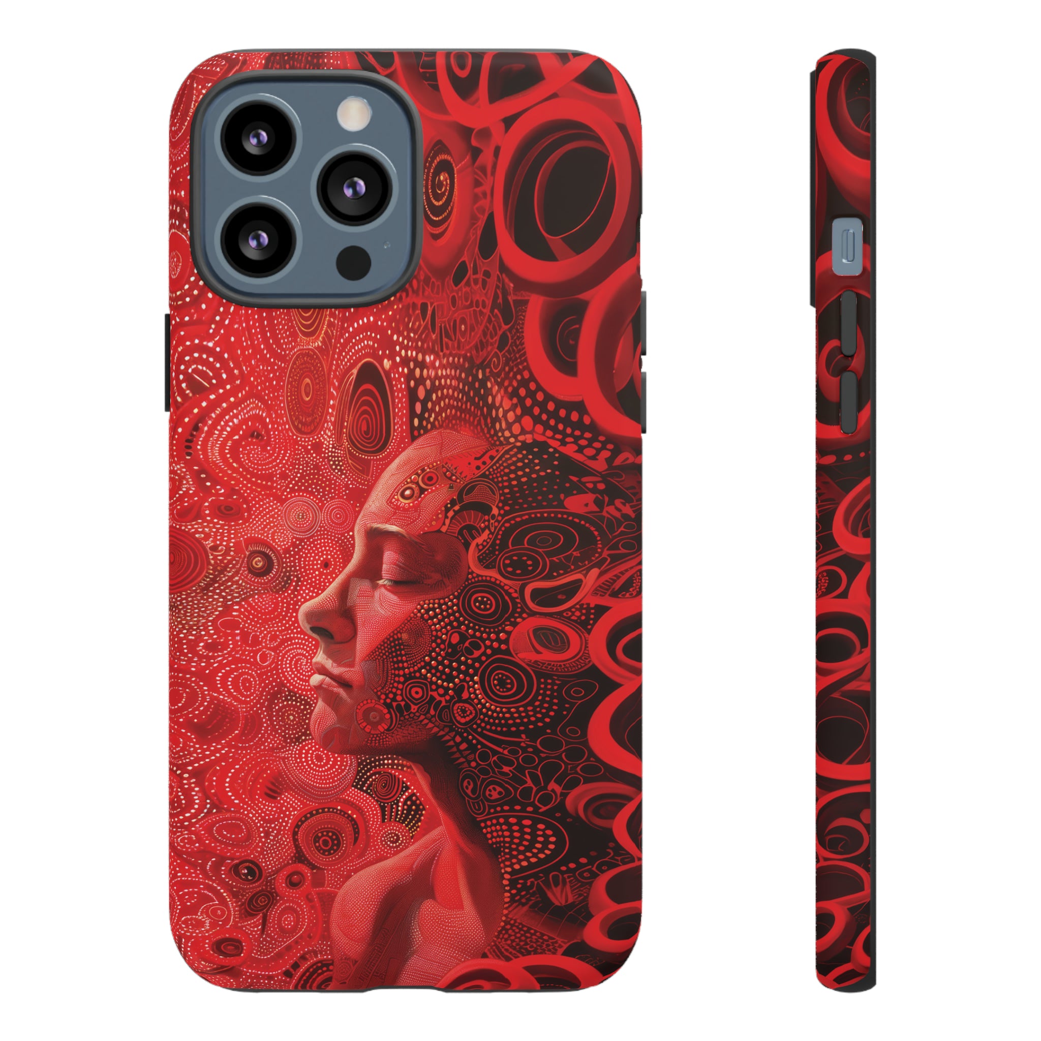 Phone Case, woman in red, Artistic design, Tough Case, red whimsical fantasy design, iPhone 15, 14, 13, 12, 11, Samsung, Pixel