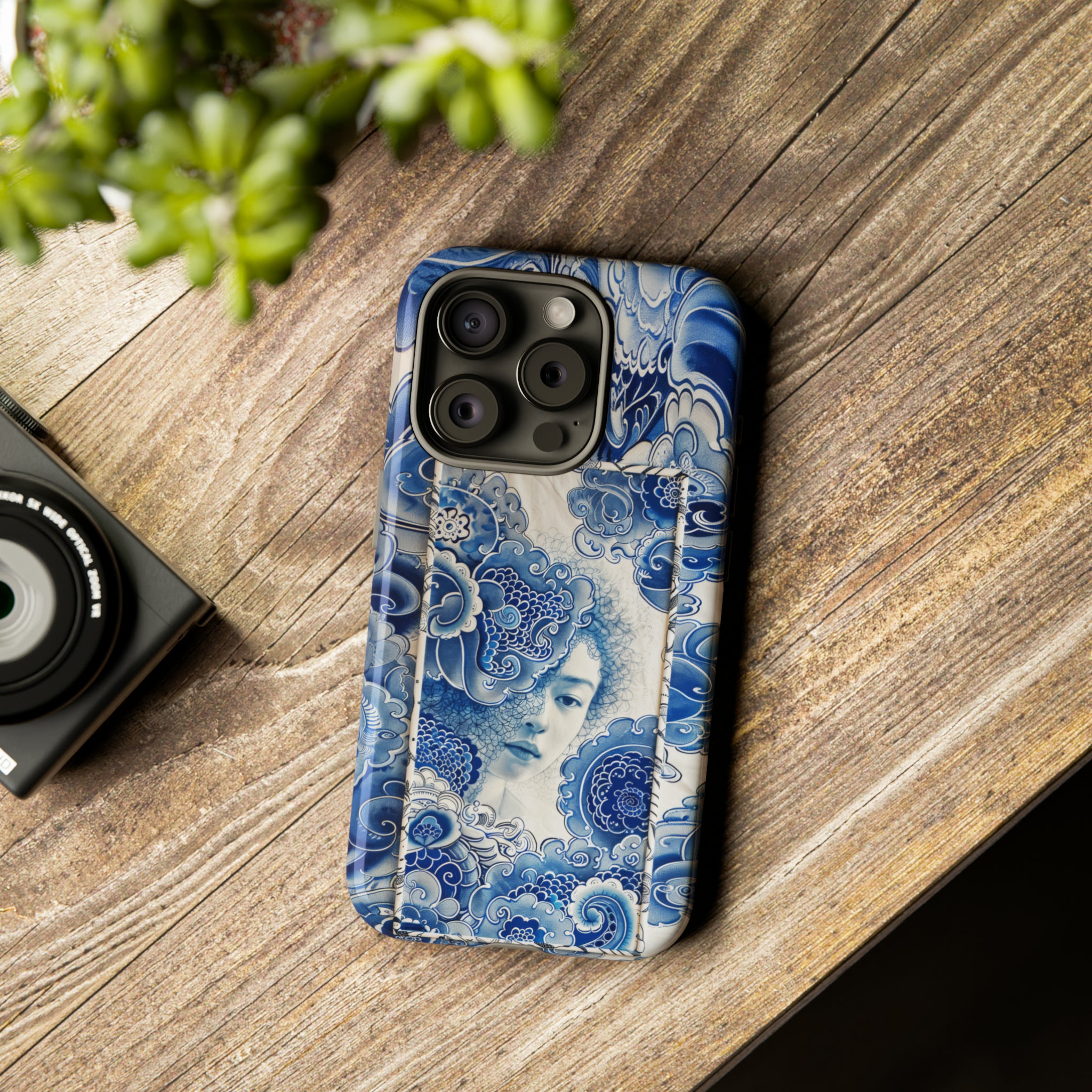 Phone Case, vintage blue girl tile , Artistic design, Tough Case, Blue vintage tile design, iPhone 15, 14, 13, 12, 11, Samsung, Pixel