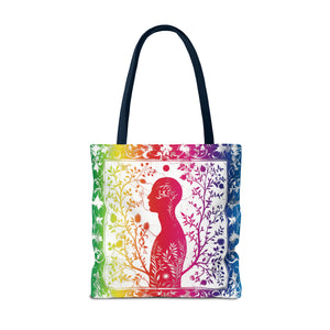 Rainbow silhouette with navy blue strap Tote Bag (AOP)