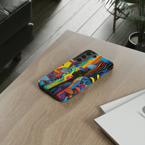 Phone Case, tribal dreamland, Artistic design, Tough Case, Colorful whimsical fantasy design, iPhone 15, 14, 13, 12, 11, Samsung, Pixel