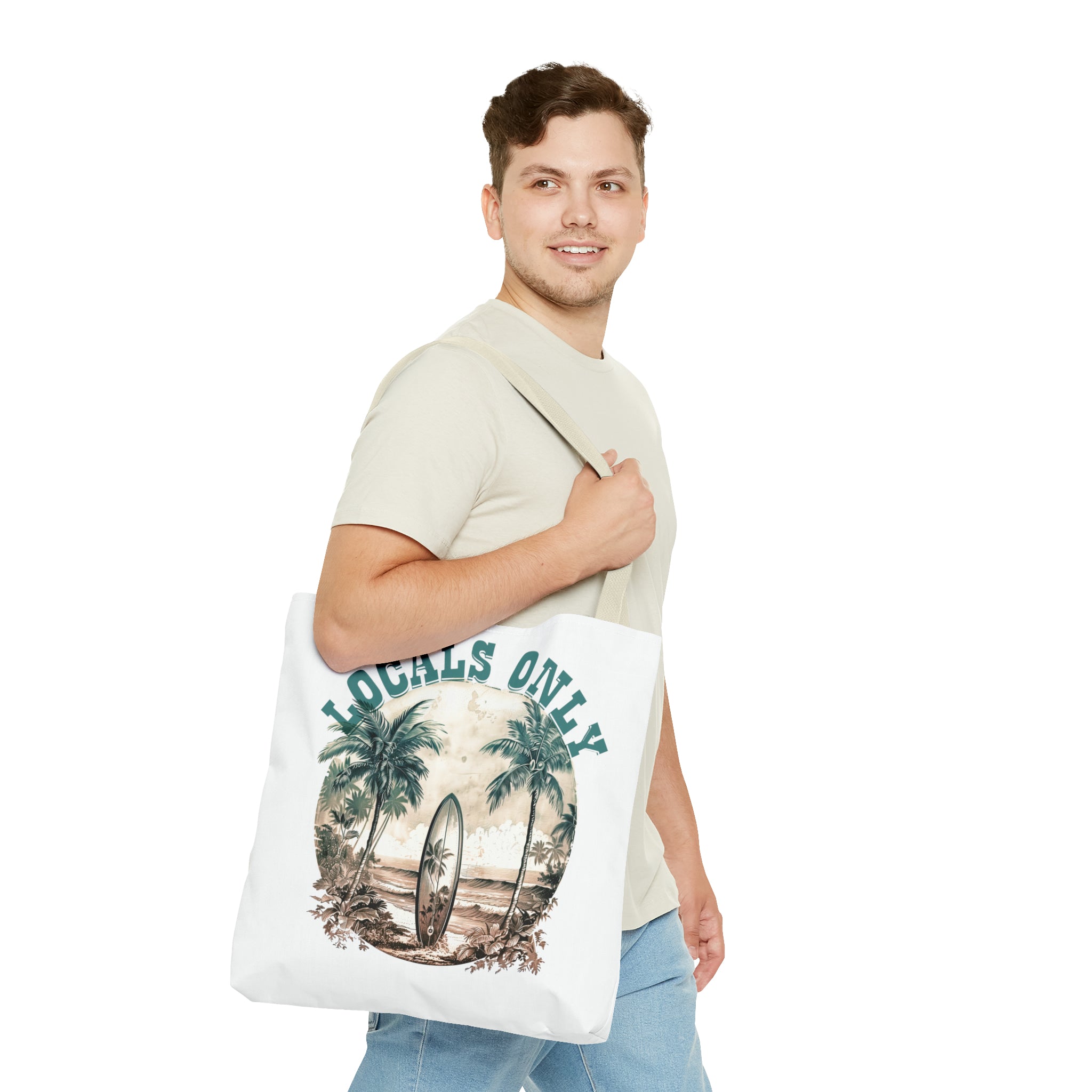 Locals only sepia with cream strap Tote Bag (AOP)