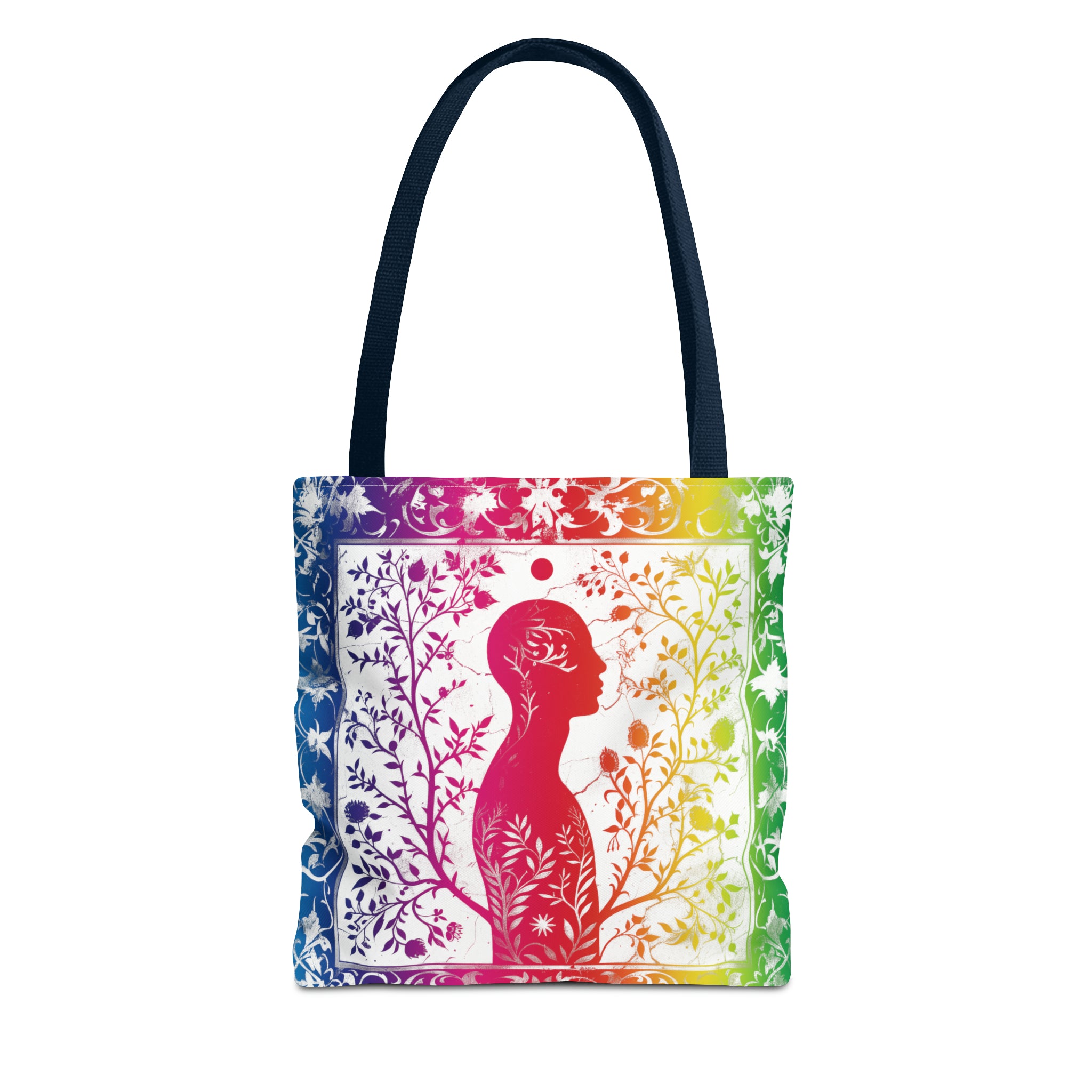 Rainbow silhouette with navy blue strap Tote Bag (AOP)
