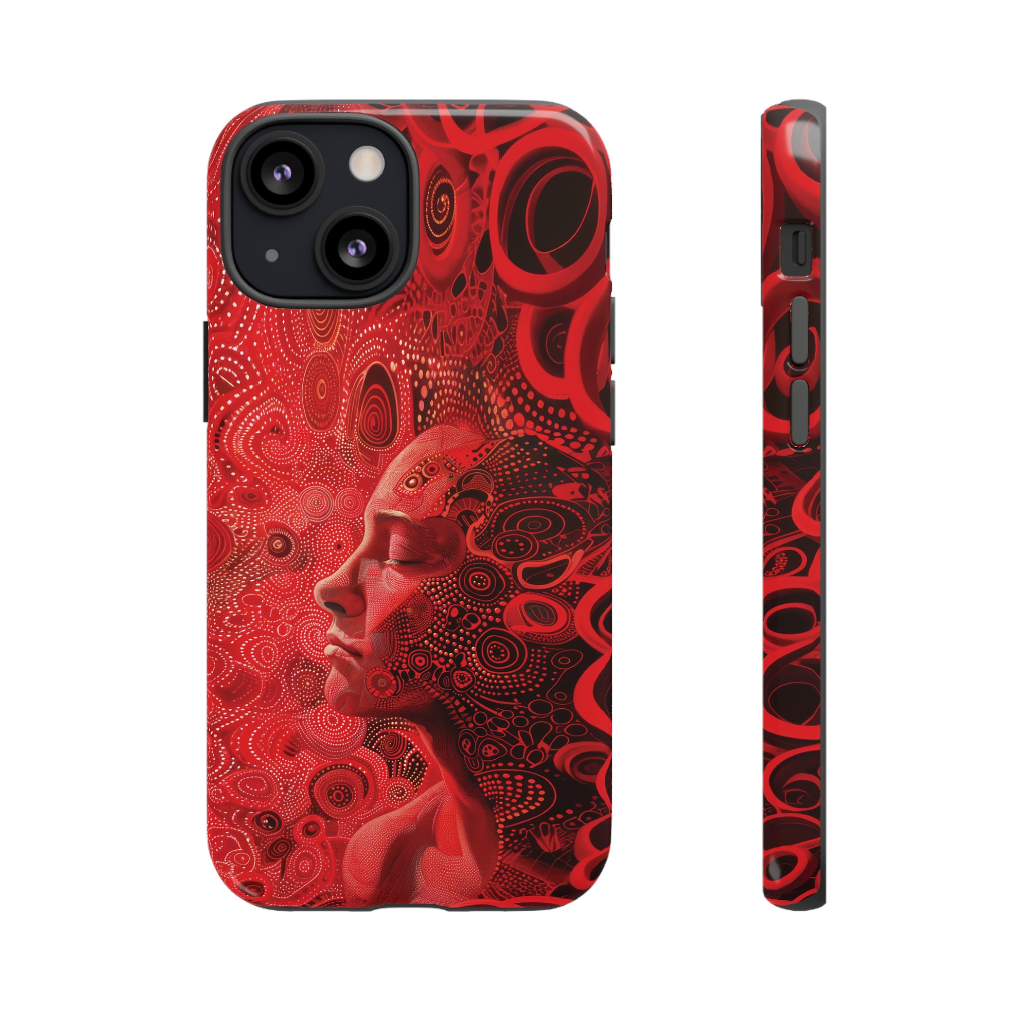 Phone Case, woman in red, Artistic design, Tough Case, red whimsical fantasy design, iPhone 15, 14, 13, 12, 11, Samsung, Pixel