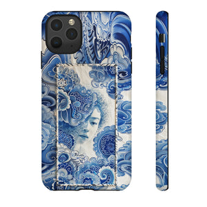 Phone Case, vintage blue girl tile , Artistic design, Tough Case, Blue vintage tile design, iPhone 15, 14, 13, 12, 11, Samsung, Pixel