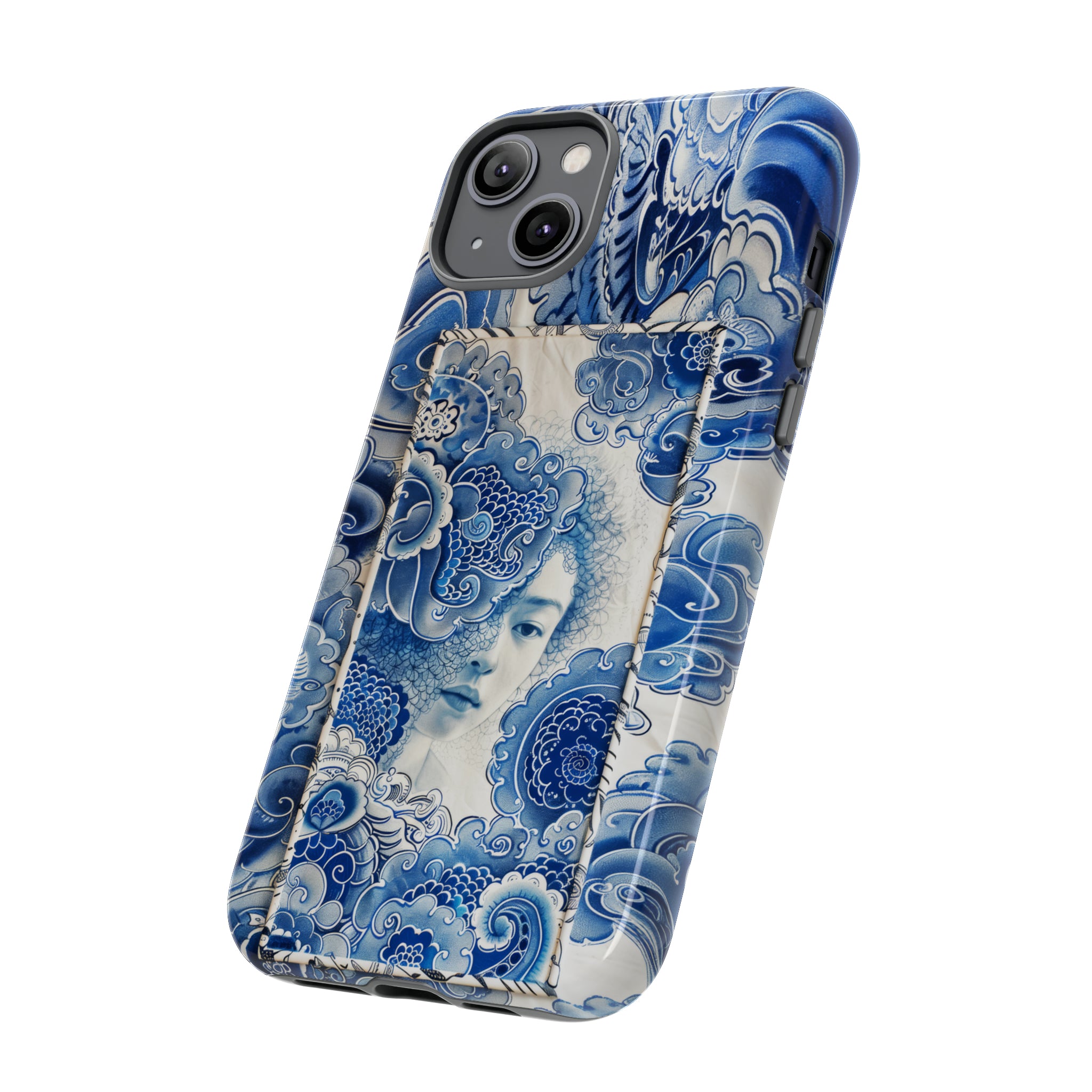 Phone Case, vintage blue girl tile , Artistic design, Tough Case, Blue vintage tile design, iPhone 15, 14, 13, 12, 11, Samsung, Pixel