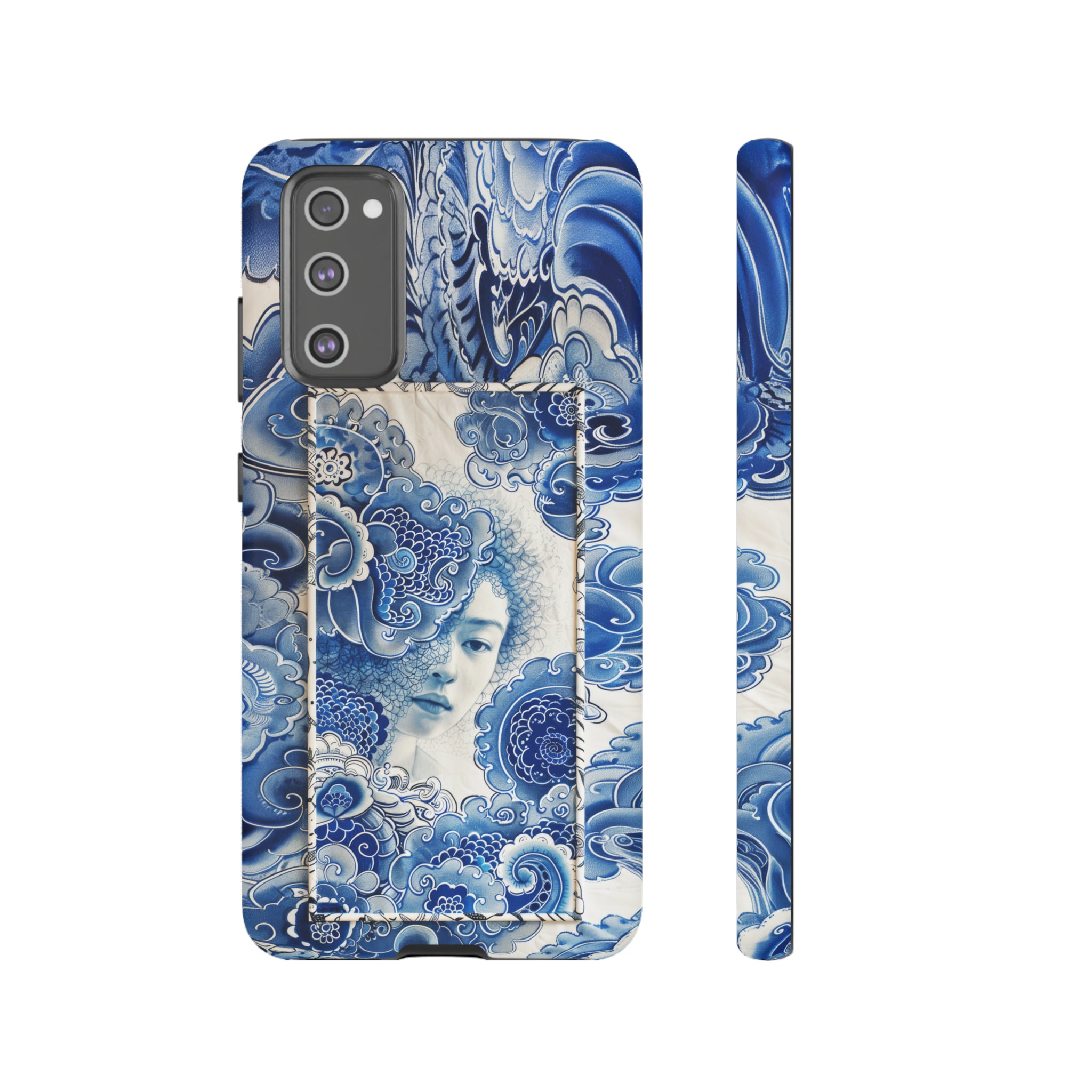 Phone Case, vintage blue girl tile , Artistic design, Tough Case, Blue vintage tile design, iPhone 15, 14, 13, 12, 11, Samsung, Pixel