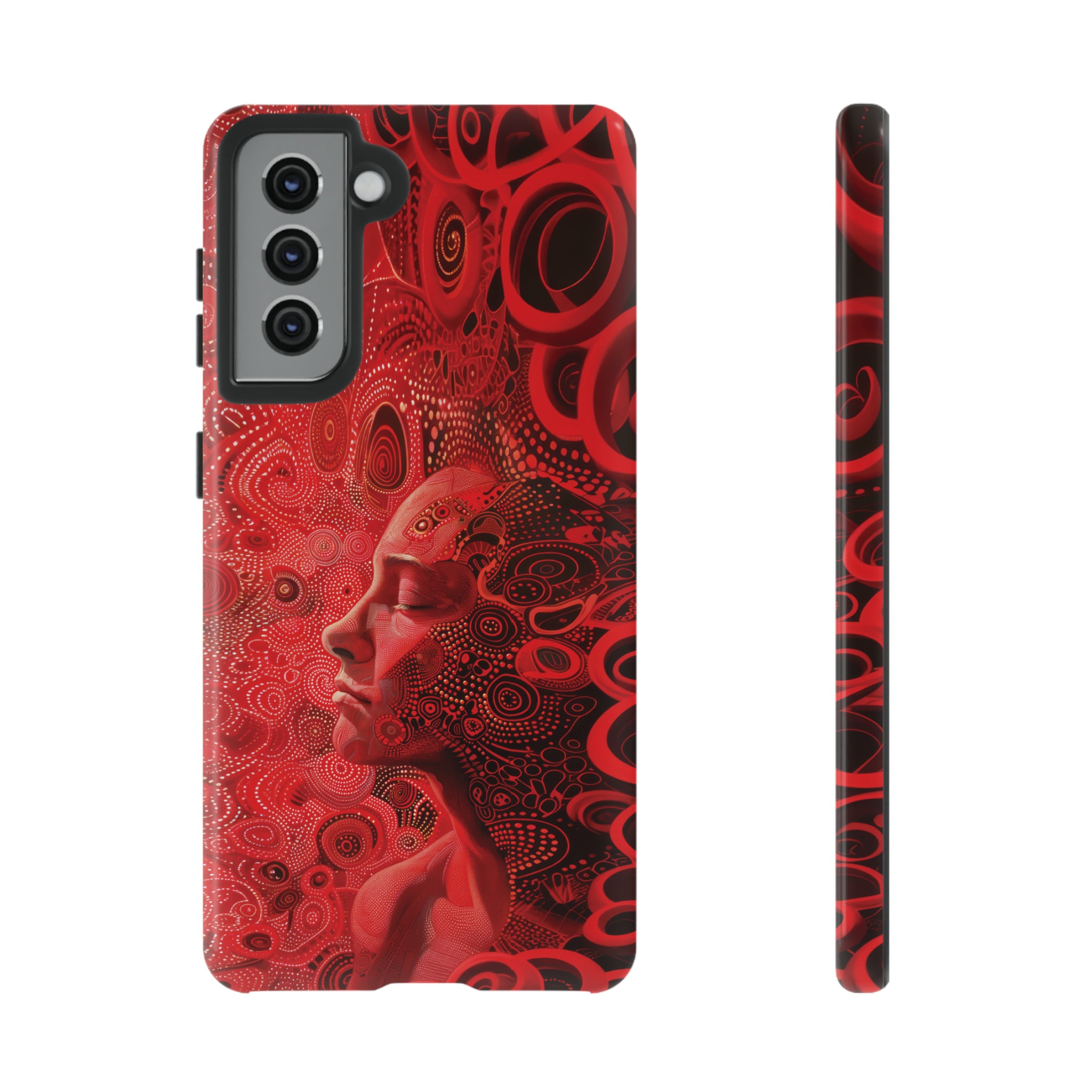 Phone Case, woman in red, Artistic design, Tough Case, red whimsical fantasy design, iPhone 15, 14, 13, 12, 11, Samsung, Pixel